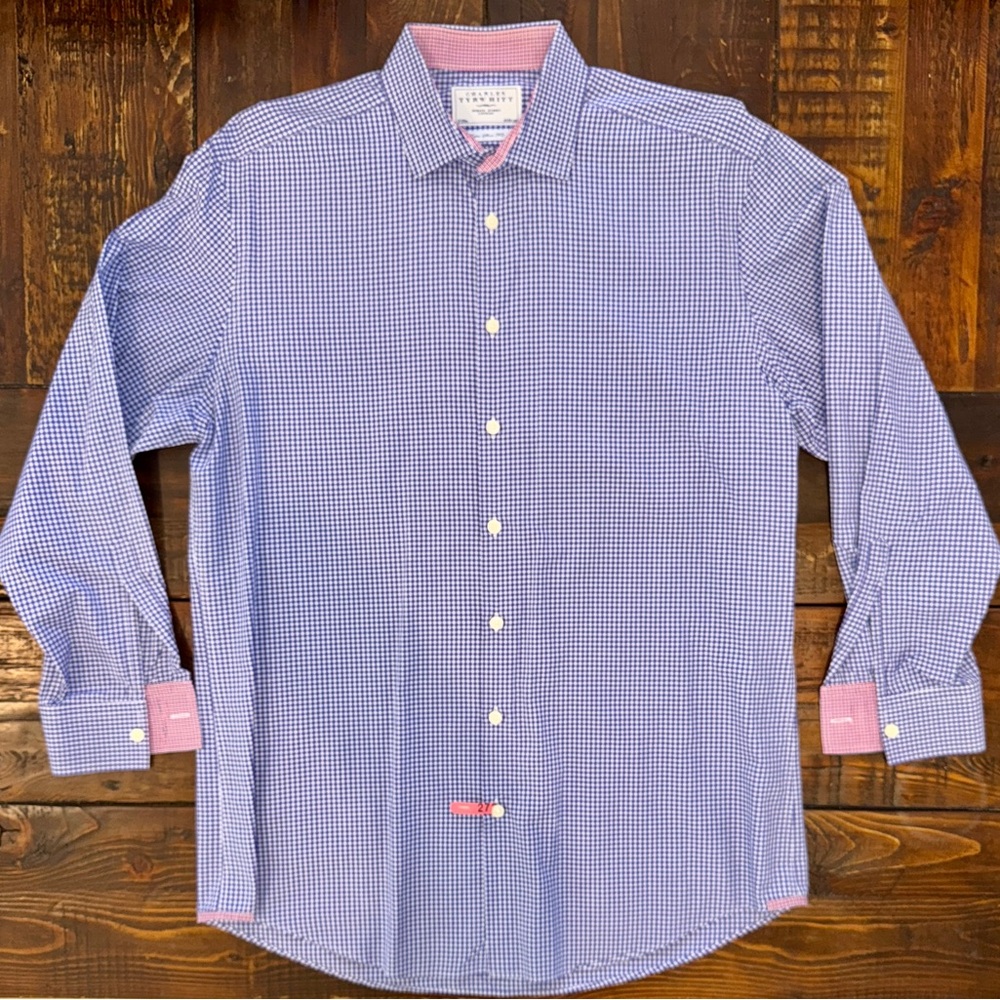 Charles Tyrwhitt Blue and White Check Dress Shirt. Neck 16.5/ Sleeve 33. EUC.